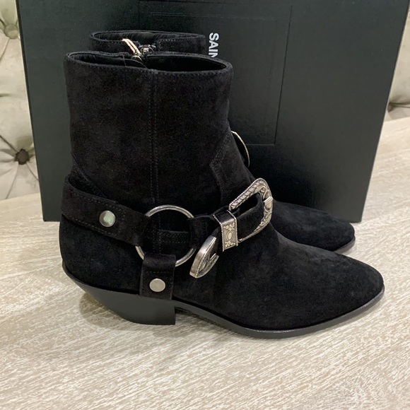 Saint Laurent Western Buckle Suede Booties - Picture 3 of 9
